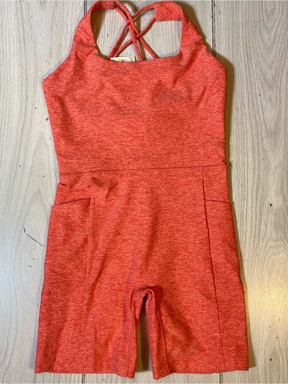 NWT CALIA LustraLux 5" Bodysuit Romper Activewear Aquatic Coral Heather XS